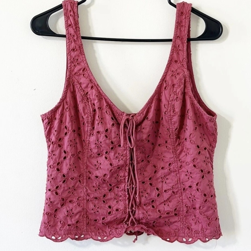 Abercrombie & Fitch Pink Tie Front Crop Tank Top